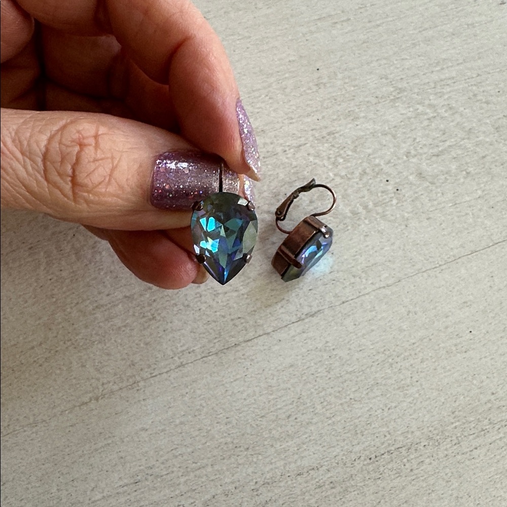 Sabika Vienna size Iridescent Blue-Green Teardrop Dangle Earrings - Picture 3 of 4